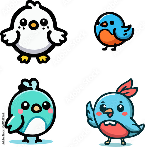 Cute Birds – Cartoon White and Blue Bird Characters