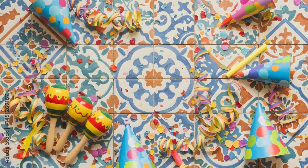Fototapeta premium Festive Celebration on Ornate Tile Background