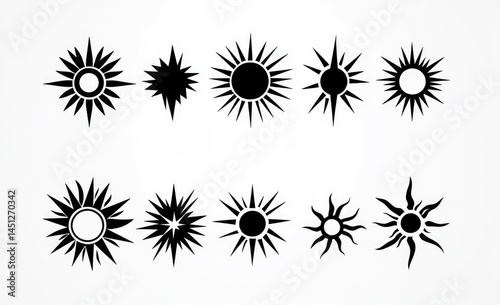 Wallpaper Mural Twelve Sunburst Designs: A Collection of Simple Black and White Graphic Sun Illustrations Torontodigital.ca