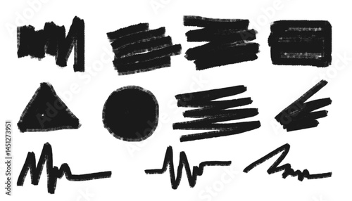 Black Grunge Shapes and Scribble Doodle Elements - Marker Texture Set