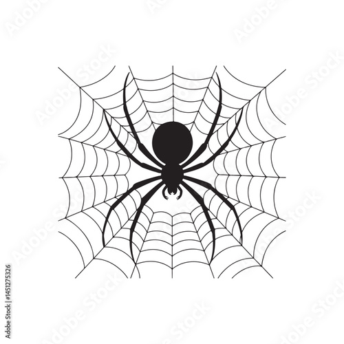 Spider on Web Silhouette: Arachnid Vector Illustration