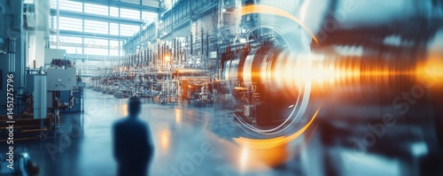 Industrial facility interior with large machinery. photo