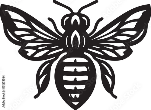 Detailed Bee Silhouette Vector Art Black Insect Illustration
