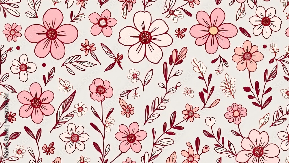Modern Floral Seamless Pattern for Wallpaper Background Design with Doodle Elements Modern Floral Seamless Pattern for Wallpaper Background Design with Doodle Elements