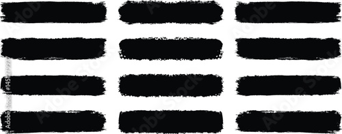 Brush strokes vector. Paint, ink brush, brush strokes, brushes, lines, frames, buttons, grungy rough grunge thick paint line texture. Brush line set.