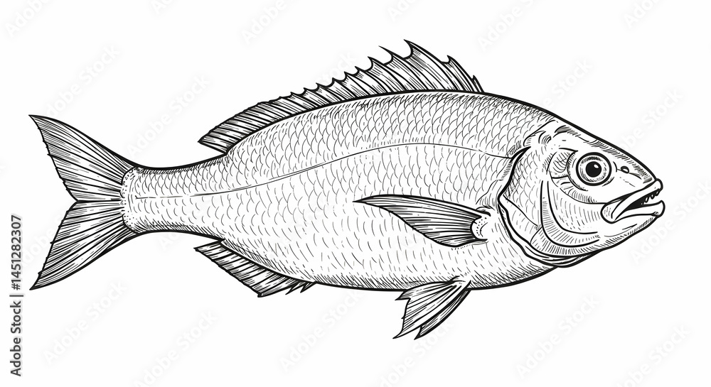 Obraz premium Detailed Black and White Illustration of a Freshwater Fish Species