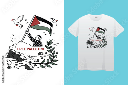 Palestine design vector, Save Palestine illustration for banner, t-shirt, poster, sticker, badges, social media design. Hand-Drawn Lettering Phrase, Calligraphy Graphic Typography.