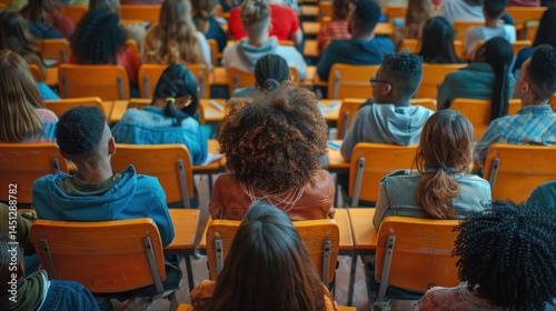 Diverse students seated in a lecture hall