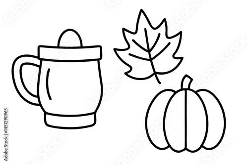 Autumn Harvest Illustration Mug Pumpkin and Maple Leaf