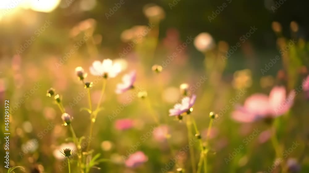 Cosmos Flowers Swaying in Sunset Light Cosmos Flowers Swaying in Sunset Light