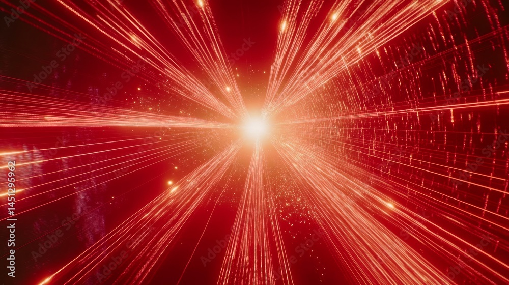 Obraz premium Red Glowing Tunnel - Futuristic Digital Art on red background