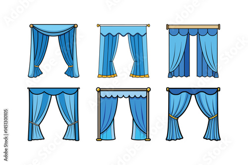 Elegant Blue Curtain Isolated Vector Design