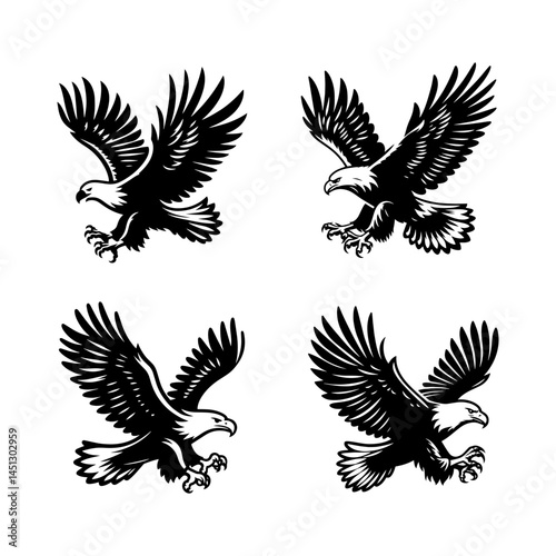 White-tailed Eagle Flying Silhouette Vector Set – Majestic Raptor in Flight for Wildlife, Nature, and Bird of Prey Design Projects