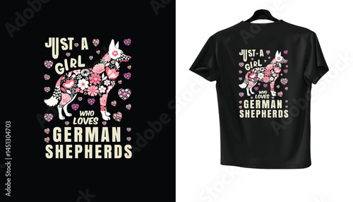 Floral German Shepherd Dog T-Shirt Design for Women