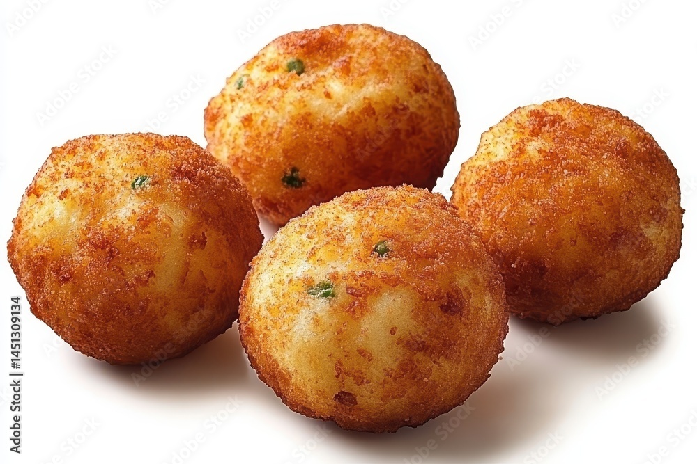 Golden, crispy cheese balls arranged on a white background, ideal for snack promotions Golden, crispy cheese balls arranged on a white background, ideal for snack promotions