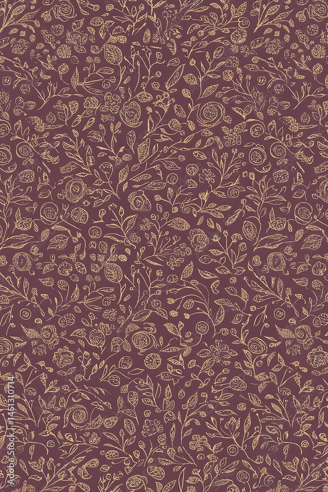 A maroon background with a delicate pattern of beige floral motifs, creating a sophisticated and intricate design A maroon background with a delicate pattern of beige floral motifs, creating a sophisticated and intricate design