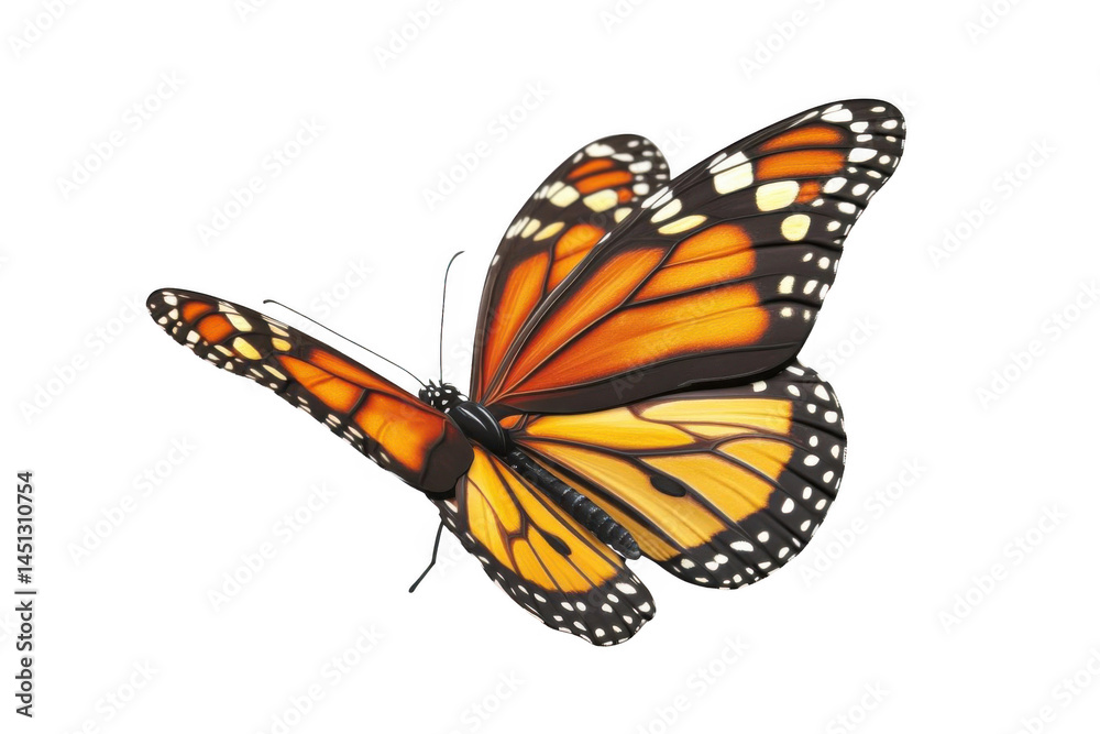 Fototapeta premium Monarch Butterfly Displays Orange Wings With Black and White Spots, isolated