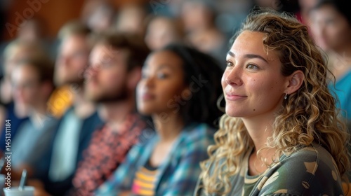 Attentive audience member at a presentation