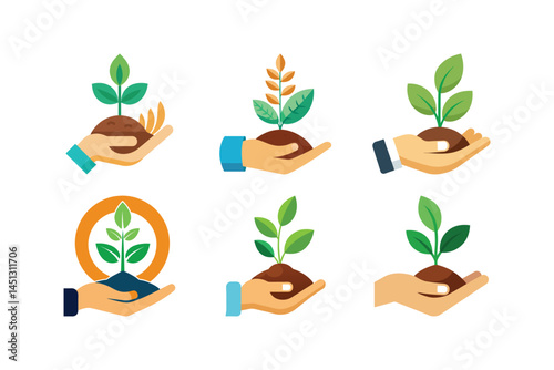 Hand Holding Plant with Soil Flat Icon