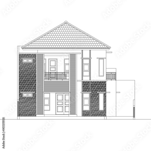 vector two-story house with pyramid roof