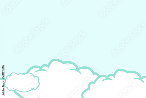 a cartoon cloud background with a blue sky and green clouds, Blue sky and sun with clouds background.