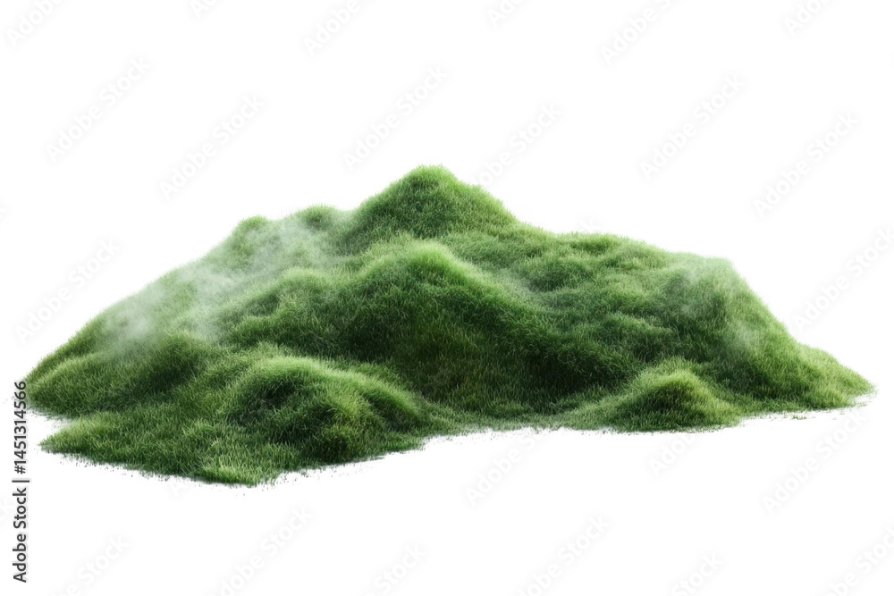 Fototapeta premium Green Grass Hill With Morning Fog, A Serene Nature Scenery and Landscape