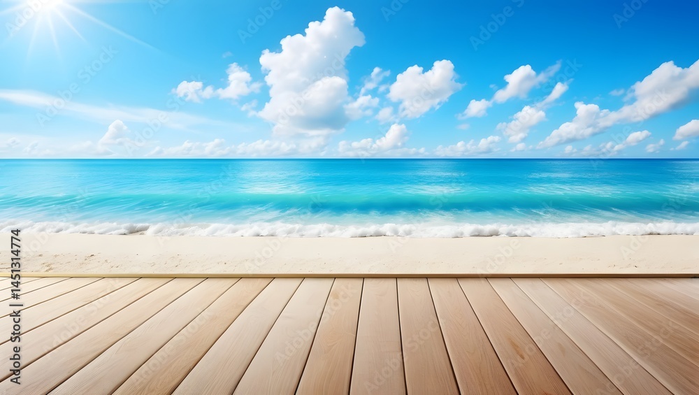 Fototapeta premium A peaceful beach scene with a wooden pier or boardwalk long title A tranquil scenic beach