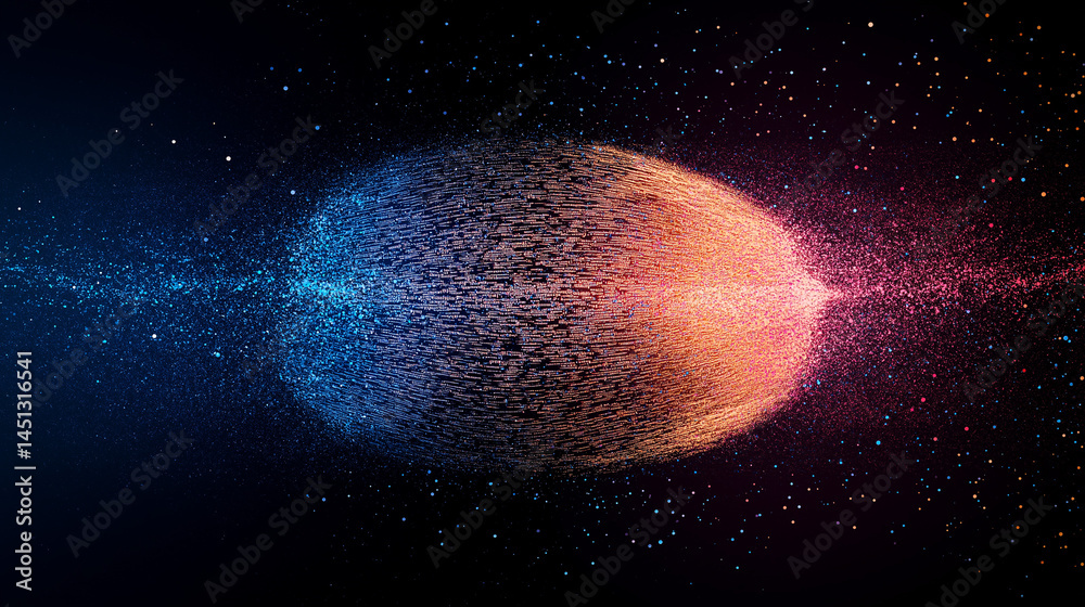 Naklejka premium Cosmic Collision: A mesmerizing cosmic event unfolds, where two celestial bodies collide, creating a spectacle of vibrant colors and cosmic dust.