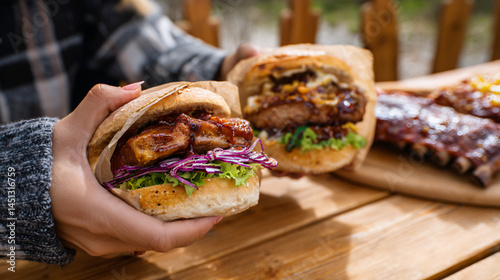 Wallpaper Mural Tasty Cooked Burgers Presented on a Wooden Board Torontodigital.ca