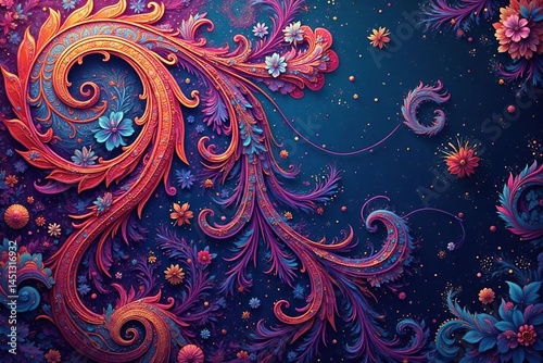 Fluid paisley design, flawlessly connected, rich color gradients , paisley background, backdrop, background