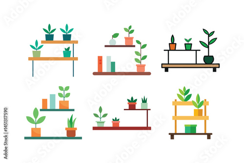 Minimal Indoor Plant Shelf Vector Background