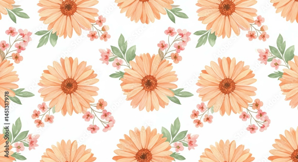 Fototapeta premium Gerbera Flower with Pink Blooms Seamless Pattern