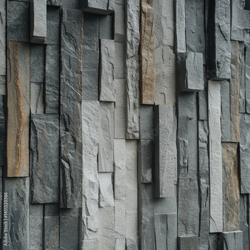 Textured stone wall with varying shades and patterns for architectural design.