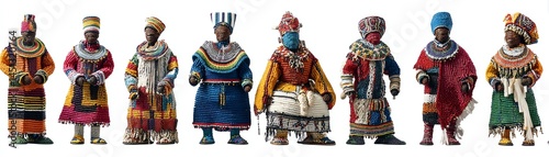 Obraz na płótnie Diverse figures dressed in traditional cultural attire, white isolate background. w salonie