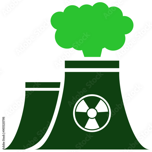 Nuclear power plant icon vector for atomic energy production and electricity generation. Ideal for industrial energy, science visuals, and environmental design projects.