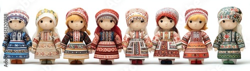 Obraz na płótnie Traditional dolls representing various cultures, white isolated background. w salonie