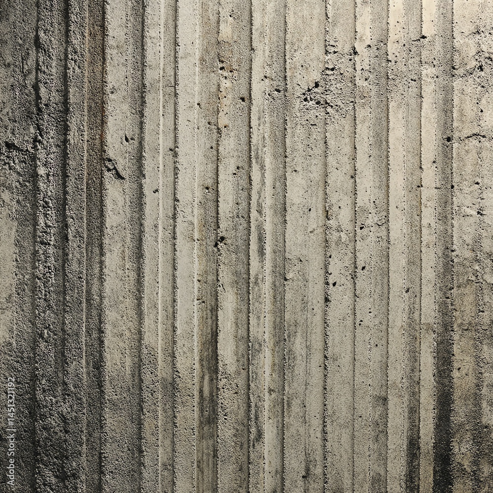 Textured concrete wall with vertical lines, suitable for backgrounds.