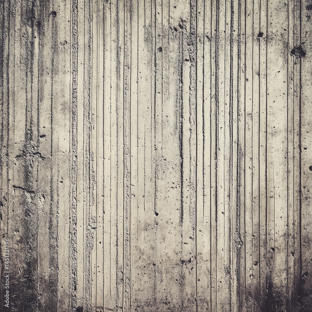 Textured concrete wall with vertical grooves and a weathered appearance.