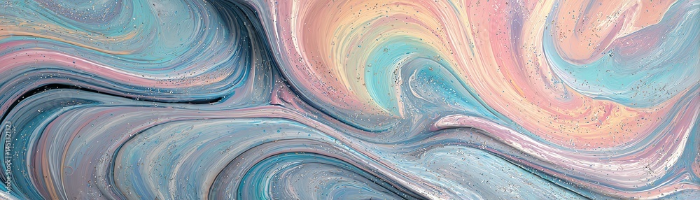Colorful abstract swirl pattern with pastel hues on a textured surface.