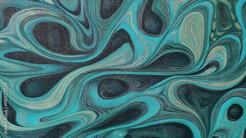 Obraz na płótnie Abstract swirling pattern in shades of teal and black with organic flow. w salonie