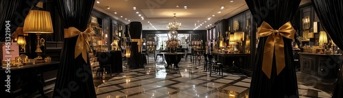 Obraz na płótnie Elegant interior view of a luxury boutique with sophisticated decor and soft lighting. w salonie