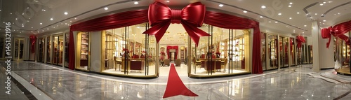 Obraz na płótnie Luxury retail store interior with red ribbon decorations and elegant displays. w salonie