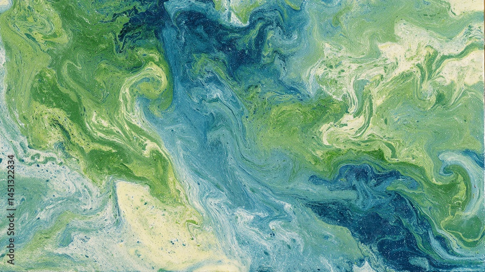 Abstract colorful swirl pattern in shades of green and blue.