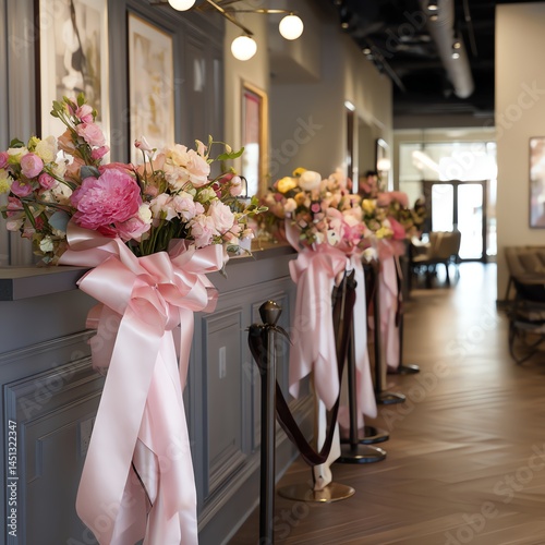 Obraz na płótnie Elegant flowers with pink ribbons in a stylish interior setting. w salonie