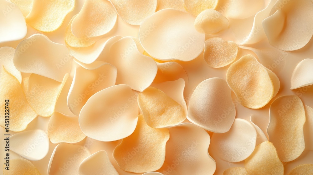 Potato Chips Abstract Background: A Delicate Arrangement of Thinly Sliced Potato Chips, Showcasing Subtle Hues and Textures Potato Chips Abstract Background: A Delicate Arrangement of Thinly Sliced Potato Chips, Showcasing Subtle Hues and Textures