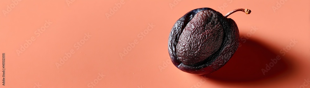 A single nut on a coral background, showcasing unique texture and color.
