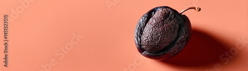 A single nut on a coral background, showcasing unique texture and color.