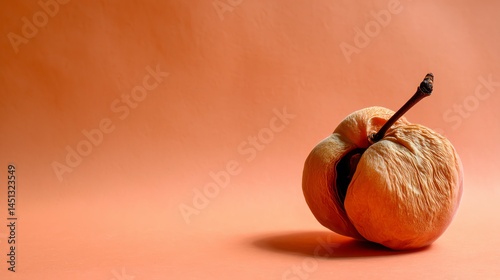 Single dried fruit with natural texture on warm background.
