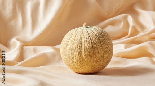 Obraz na płótnie Yellow melon on soft fabric background, perfect for fresh food imagery. w salonie