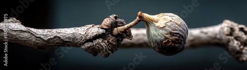 Obraz na płótnie A close-up of a fig on a branch with a textured background. w salonie